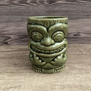 Green Tiki Ceramic Coffee Mug 10oz Tropical Hawaii Hang Loose Polynesian